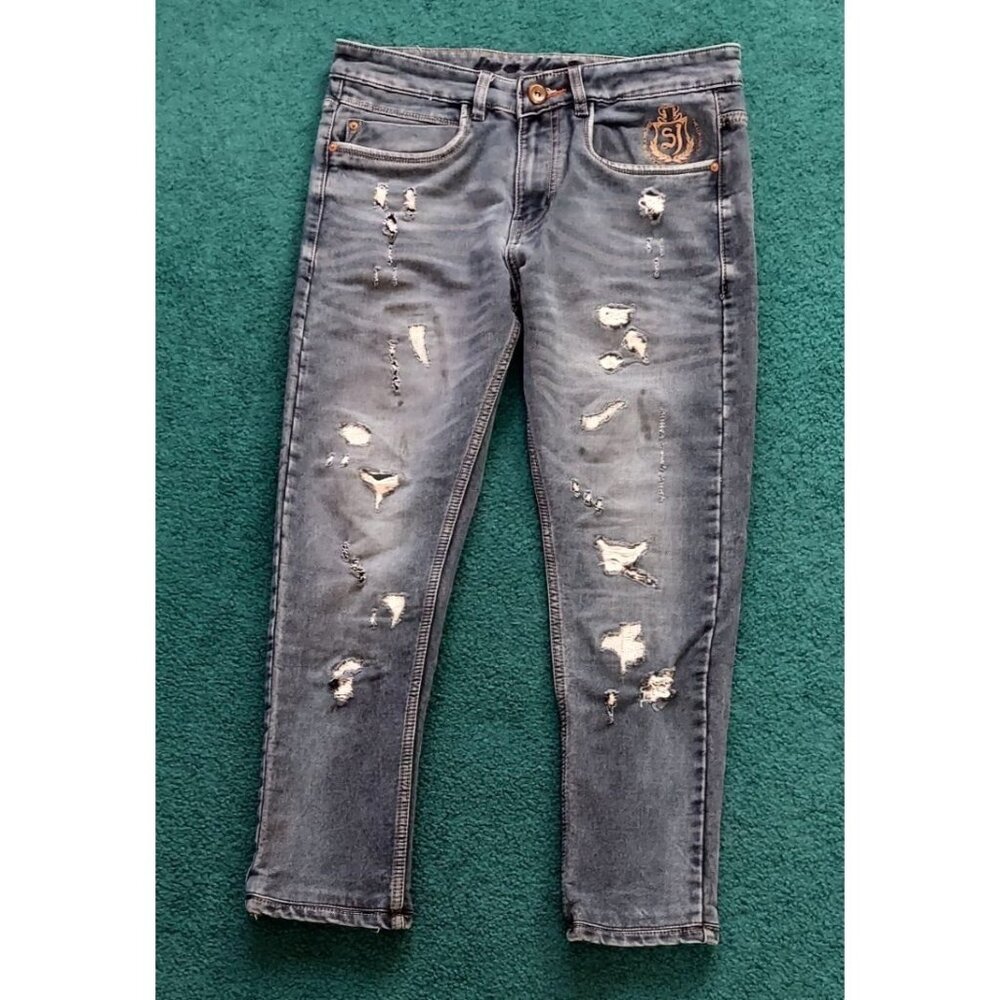 Spykar Jeans Men's Distressed Low Waist Narrow Fit Size 32 Medium Wash Jeans